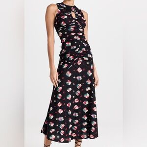 NWT ULLA JOHNSON Gwynne  Printed long Gwynne Dress In Black/nocturne Size 00